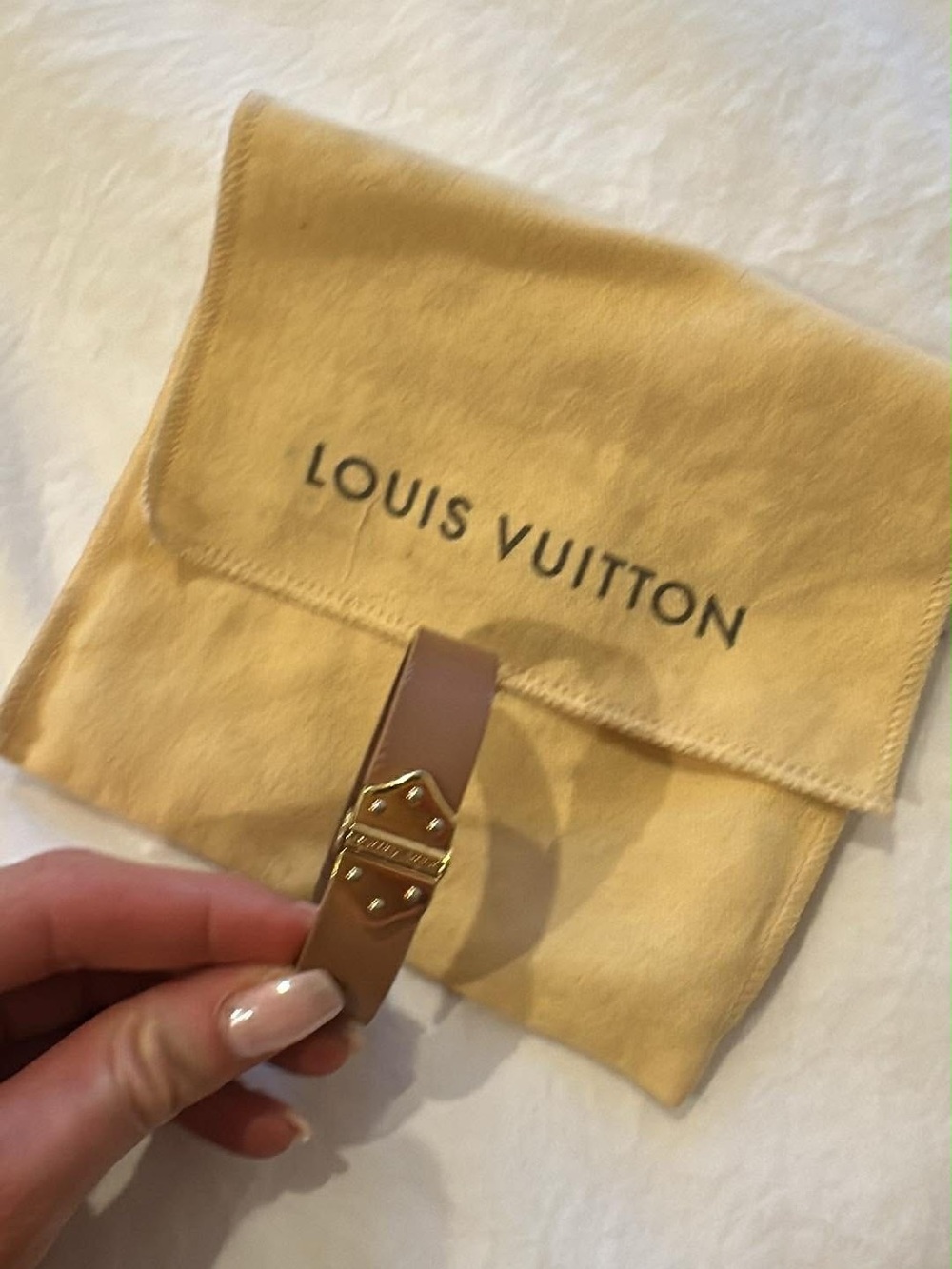 Louis Vuitton Tan Leather Mini Bag Strap with Gold Hardware